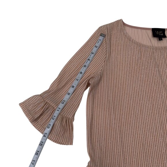 W5 Womens Ruffle Sleeve Rose Gold Metallic Striped Top Blouse SZ M Stretch - Picture 6 of 10